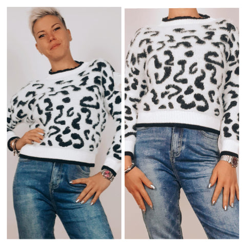 Maglione Leopardato Bianco