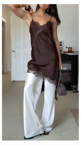 Vestito Satinato con Pizzo