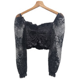 Top con manica in Tulle Nero