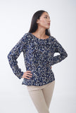 6008- Blusa Scollo a Barca Fantasia Wild Blu