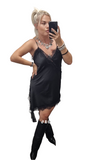 Vestito Satinato con Pizzo
