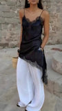 Vestito Satinato con Pizzo