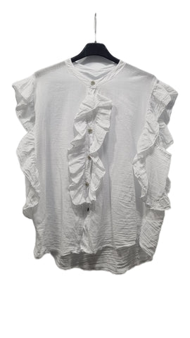 Camicia Smanicata con Volant 100% Cotone