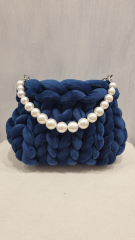 Chunky Bag Blu Navy con Manico in perle