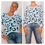 Maglione Leopardato Celeste/V